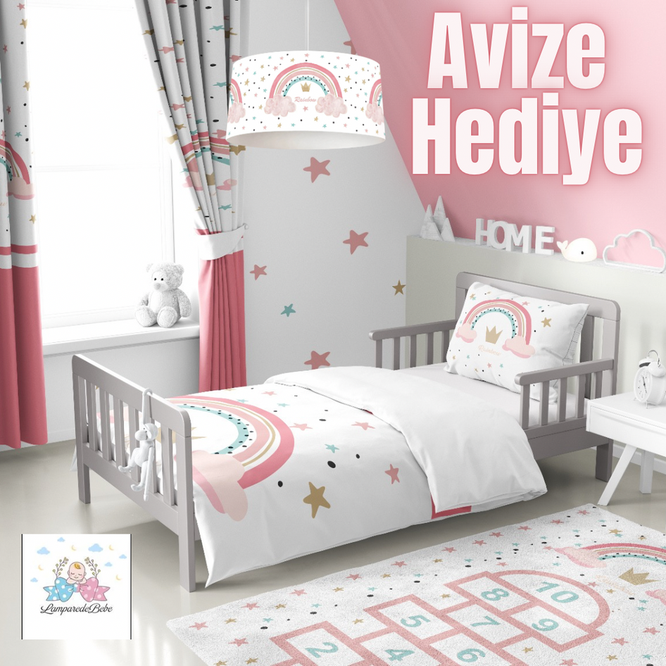 Gökkuşağı Desenli Bebek/Çocuk Odası Takmı (Avize Hediye)