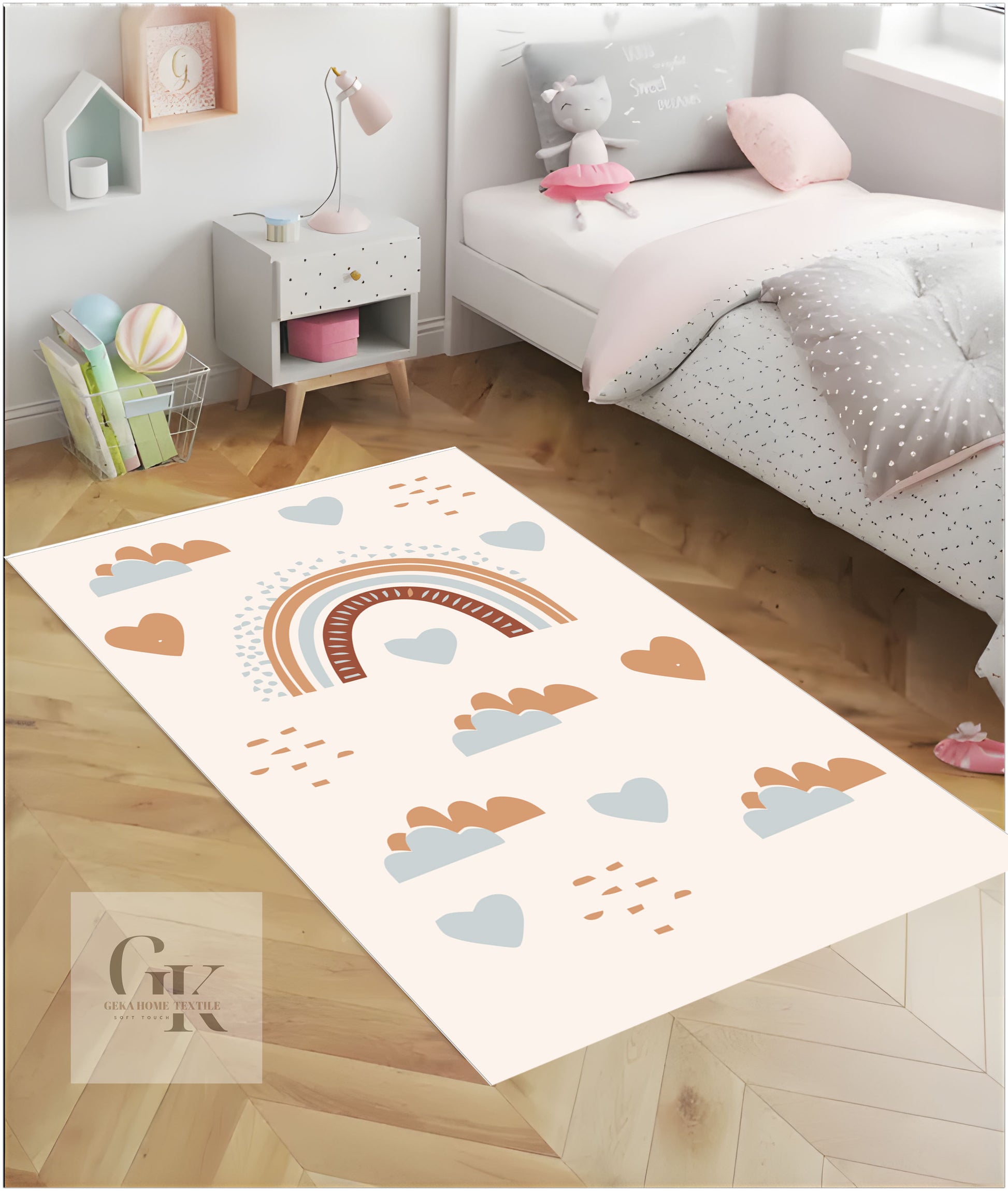 Gökkuşağı Ve Kalp Desenli -Çocuk Halısı (HL36)