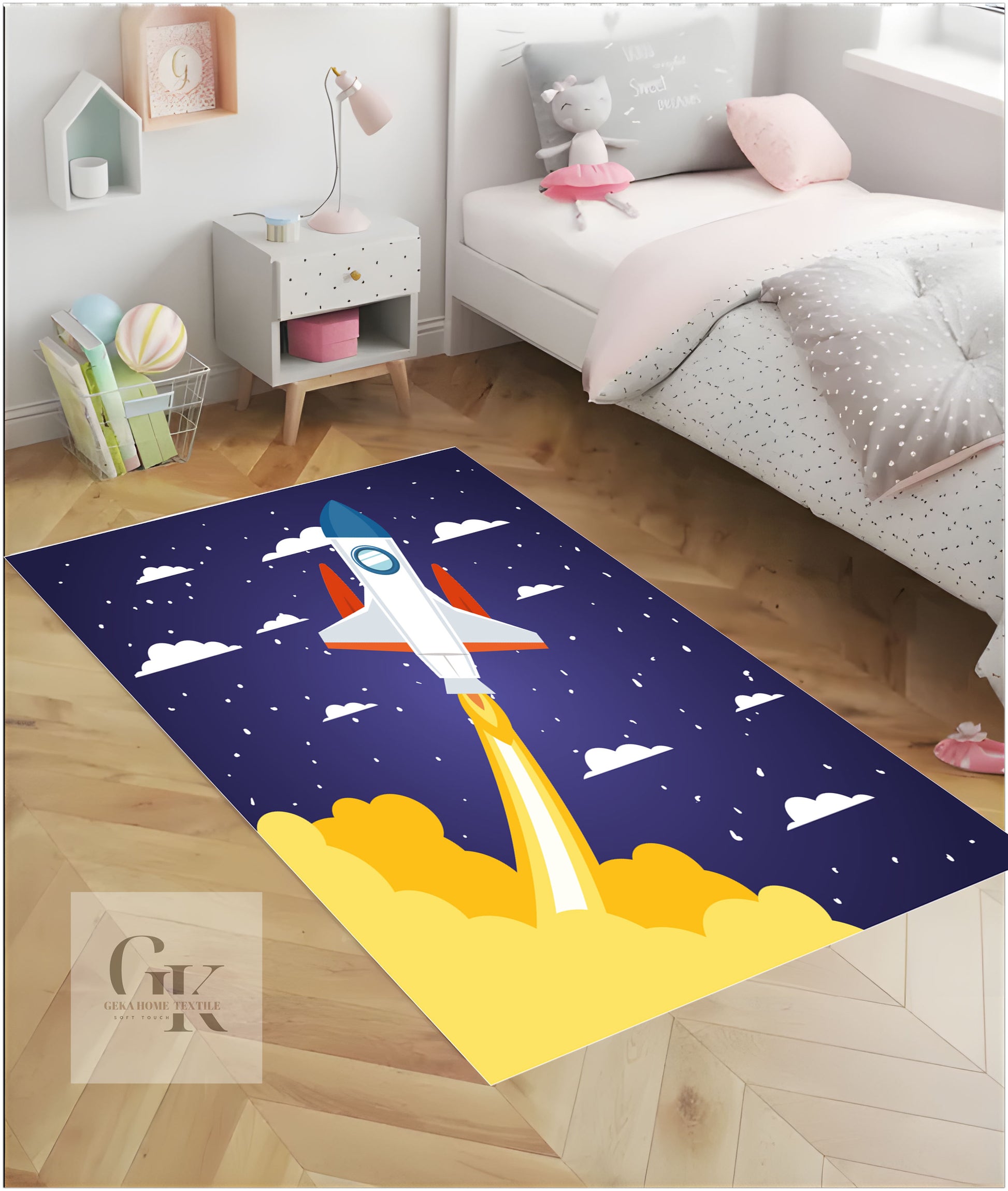 Roket ve Uzay Desenli Bebek- Çocuk halısı (HL25)
