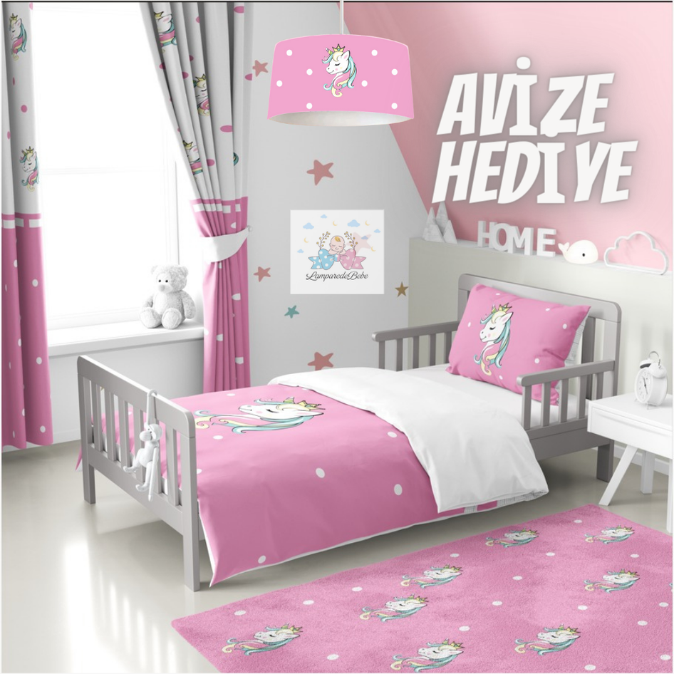 Pembe Unicorn Bebek/Çocuk Odası Takımı (Avize Hediye)